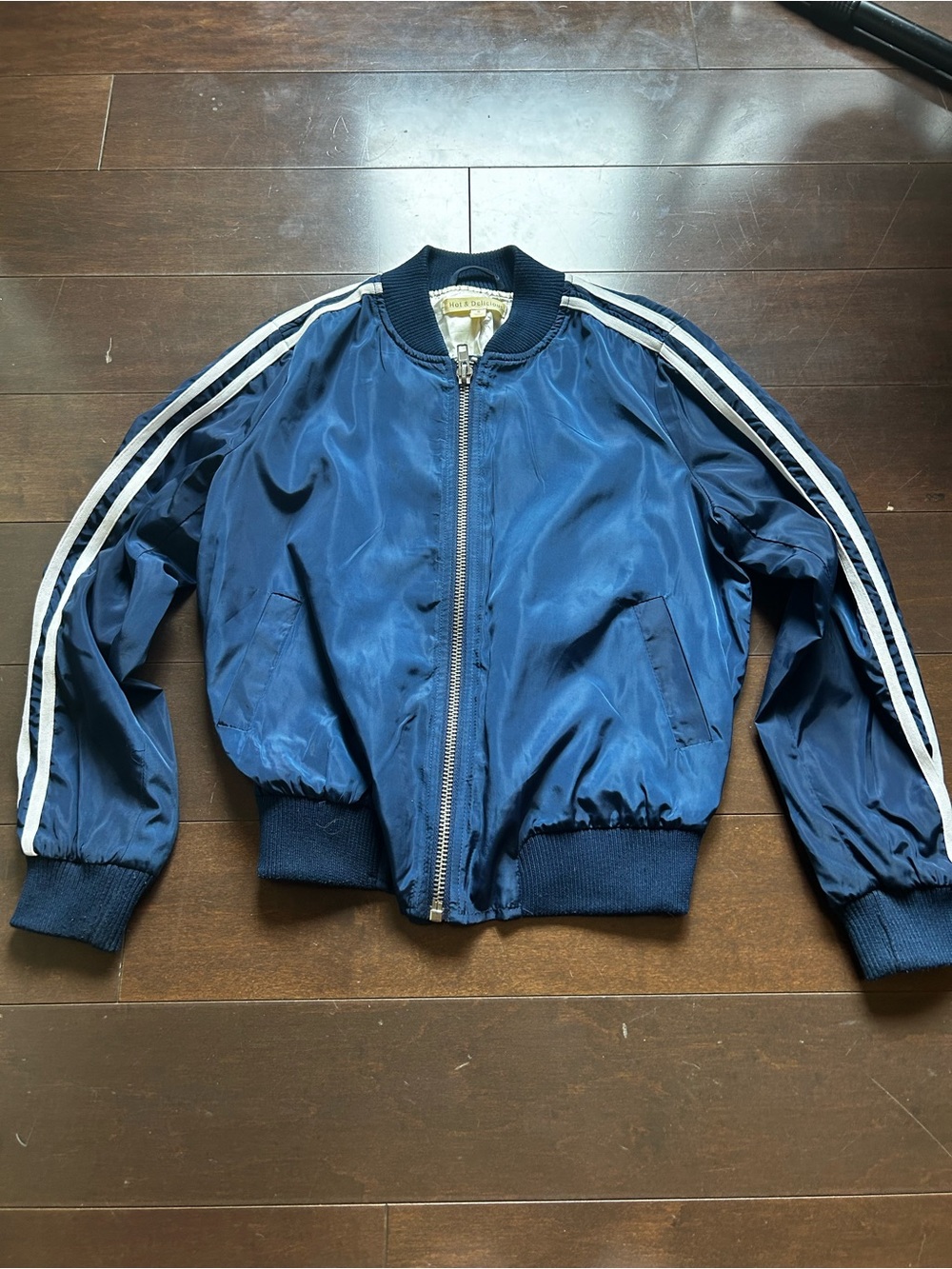 Hot & Delicious Navy Bomber Jacket with White Shoulder Stripes